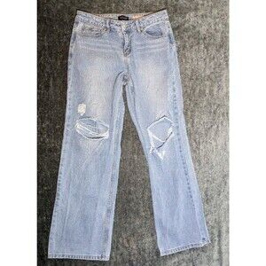 Distressed Low Rise Straight Leg Jeans Angel Kiss Size 5/27 Y2K Grunge